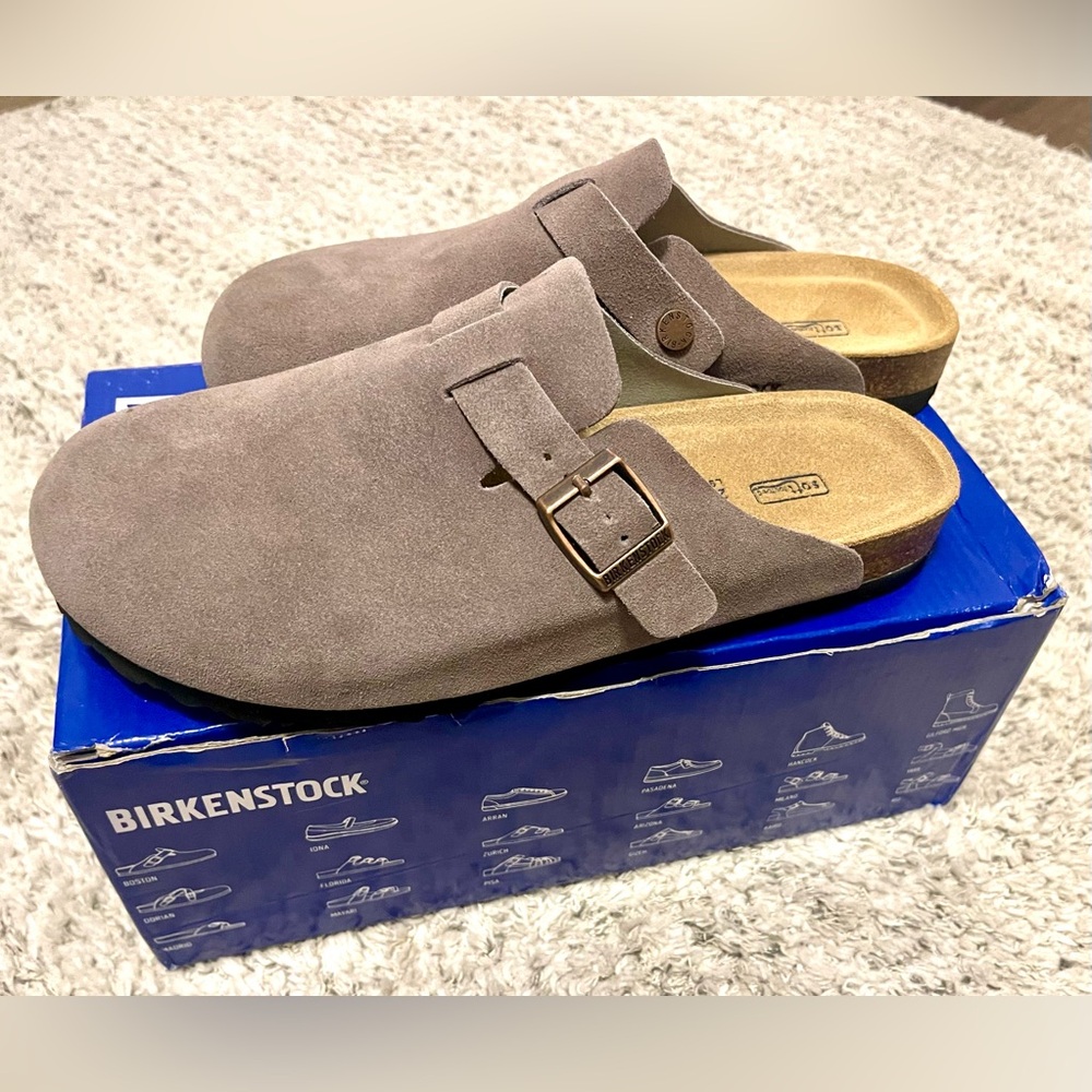 NWT Birkenstock Boston Clog Soft Footbed suede taupe